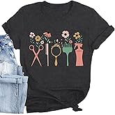CQF Hairstylist Shirt for Women Hairdresser and Beauty Salons T-Shirt Funny Casual Flower Short Sleeve