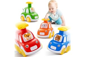TooyBing Press and Go Car Toys for Toddlers 1-3, 4 Pack Animal Baby Car Toys for 1 2 Year Old Boy, Push Go Friction Vehicle Toys for Infants 6-9-12-18 Months, One First Birthday Gifts for Boys Girls