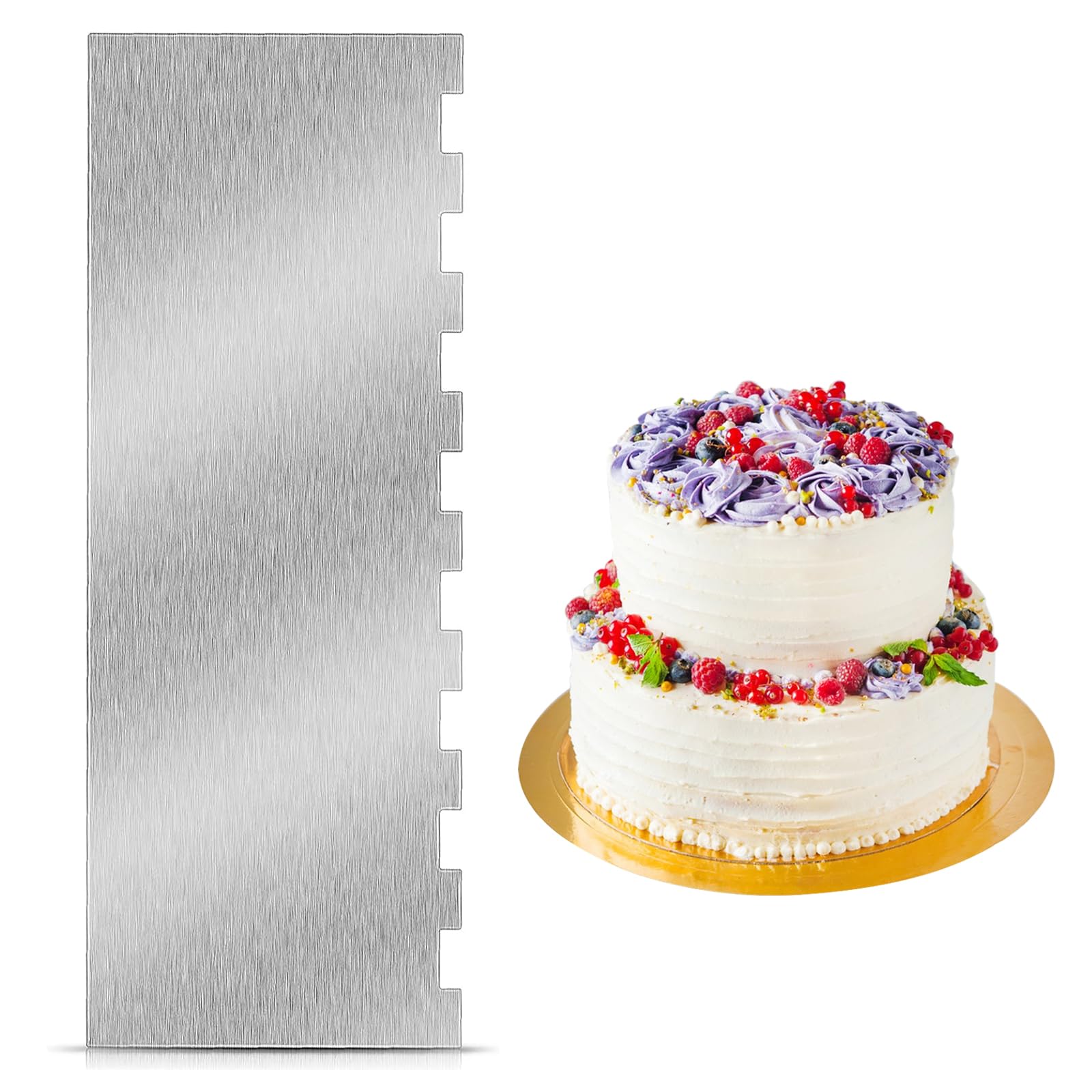 KIPTVO Metal Cake Scraper, 9 Inch Stainless Steel Icing Scraper and Icing Smoother, Large Cake Scraper for Cake Decorating, Cake Decorating Tools, Cake Smoother for Buttercream