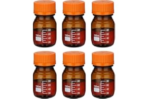 PATIKIL 6 Pack Reagent Media Storage Bottles, 100ml Borosilicate Glass Graduated Round Bottles with Orange GL32 Screw Cap for Lab Water Reagent Liquids, Amber
