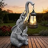 IDEA SHOW Solar Outdoor Garden Decor, Elephant Statue with Lantern for Patio, Yard Ornament and Lawn Decoration, Birthday Housewarming Gift for Mom, Wife, Gardeners