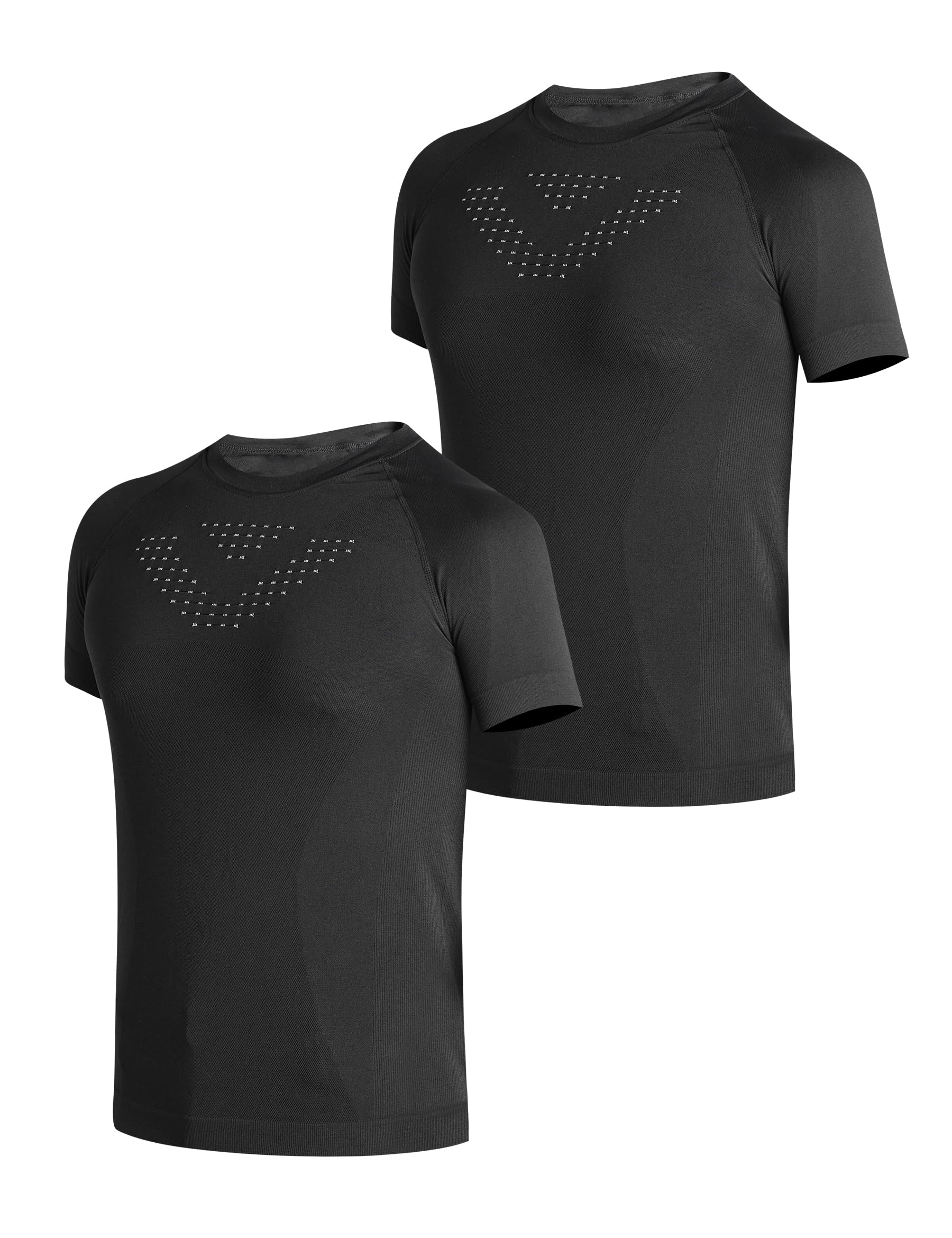 INBIKE Kompressionsshirt Herren Kurzarm Anti-Geruch Funktionsshirt für Fitness & Outdoor Atmungsaktiv Schnelltrocknendes Sportshirt Schwarz L-XL 2pcs