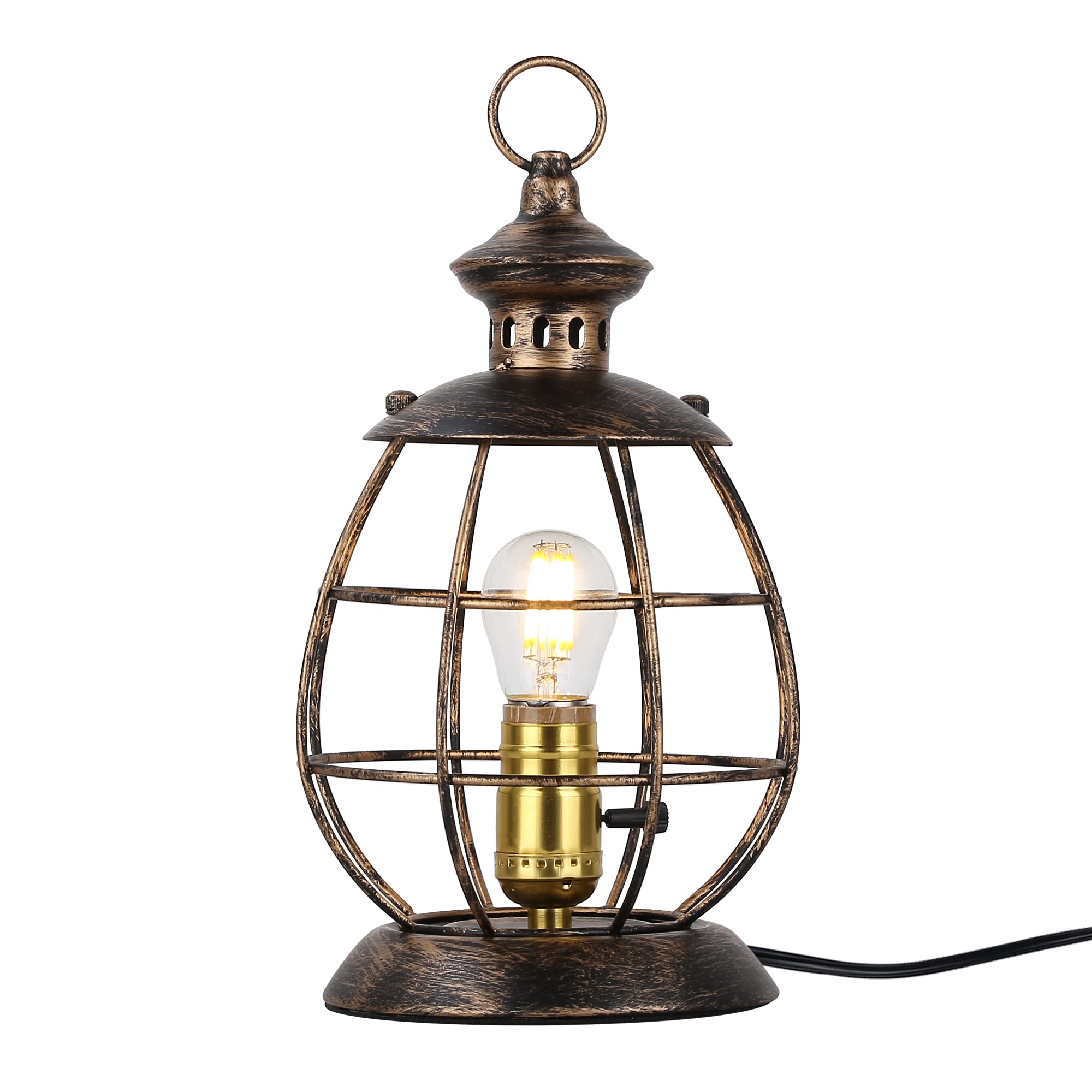 SUNLLOK Modern Vintage Small Cage Desk Lamp - Mid Century Retro Edison Lantern Table Lamp Antique Holder - Industrial Bedside Night Light for Living Room Bedroom Decoration (Gold, E27 Base)