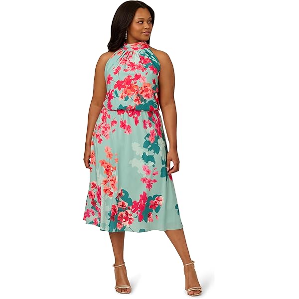 Amazon.com: Adrianna Papell Womens Halter Flounce Midi Dress, Blush Multi,  4 : Clothing, Shoes & Jewelry