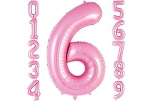 AIQINHU Pink Number 6 Balloon 40 Inch, Big Large Foil Helium Number Balloons, Jumbo Giant Mylar Number 6 Balloons for 6 Year Old Birthday Party Decorations Supplies Anniversary Celebration