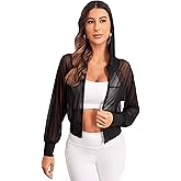 SweatyRocks Women's Activewear Long Sleeve Hooded Sheer Mesh Sports Jacket Workout Crop Top