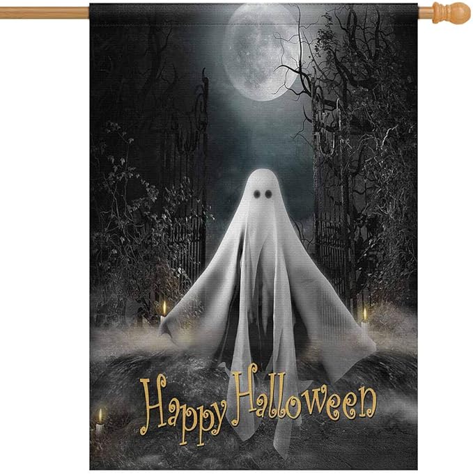 Amazon Com Interestprint 3d Ghost Hovering Under Full Moon Halloween Concept House Flag Decorative For Garden And Home Decorations House Banner 28 X 40 Inches Without Flagpole Garden Outdoor