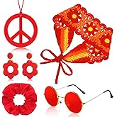 Remuuly 5 Pcs 60s 70s Hippie Accessories for Women Flower Knit Headband Boho Retro Outfits 70s Hair Hippie Costume