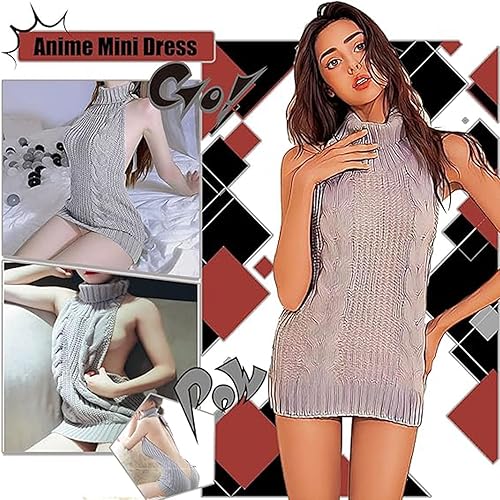 YOMORIO Anime Cosplay Virgin Killer Sweater Sexy Backless Turtleneck  Pullover Sweater Dress for Women (Grey) in Dubai - UAE | Whizz Pullovers