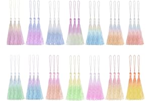 BetterJonny 42PCS Small Craft Tassels - 14 Colors Silky Handmade Soft Floss Bookmark Mini Tassels With Cord Loop for Jewelry 