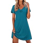 Ekouaer Nightgowns for Women Short Sleeve Night Gown Comfy Sleep Shirt Soft Sleep Dress Pleated Sleepwear