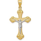 10k Real Gold Crucifix Cross Pendant with Rhodium Accent for Men and Women – Detailed Jesus Figure Baroque Style Faith Symbol Necklace – Ornate Christian Jewelry Spiritual Religious Accessory