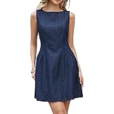 Allegra K Denim Tank Dress for Women's Casual Boat Neck Sleeveless Cute A-Line Mini Dress