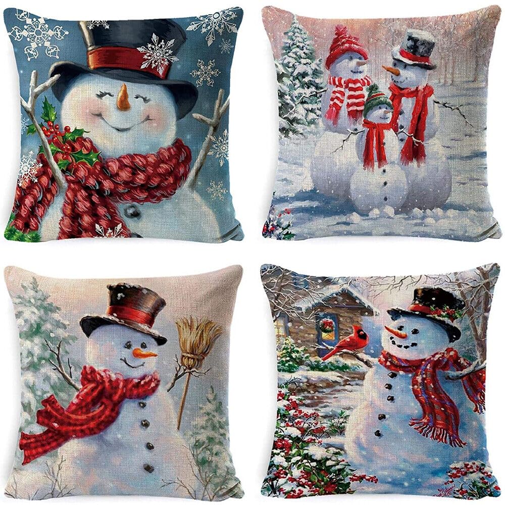 sanjianke-fs 4Pcs Christmas Cushion Covers Xmas Tree Throw Pillow Case Snowman Pillow Covers Xmas Cushion Covers for Home Office Bedroom Sofa Decor Supplies