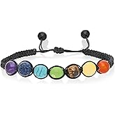 joy-d Chakra Bracelet 7 Stone Healing Bracelet on Adjustable Black Thread Natural Gemstone Jewelry for Energy, Balance, Meditation & Wellness - Unisex Mind, Body & Soul Healing Energy Bracelet