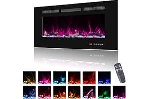 Oxhark Flame 36inch Electric Fireplace in Wall Recessed and Wall Mounted Fireplace Electric, 13 Flame Colors, Realistic Logs &Crystals Fuel Bed, Adjustable Temperature and Timer,750W/1500W, Black