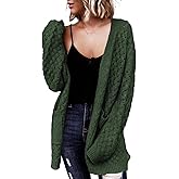 Dokotoo Women's 2026 Fashion Casual Open Front Long Sleeve Chunky Cable Knit Cardigans Sweaters Outerwear Coats with Pockets