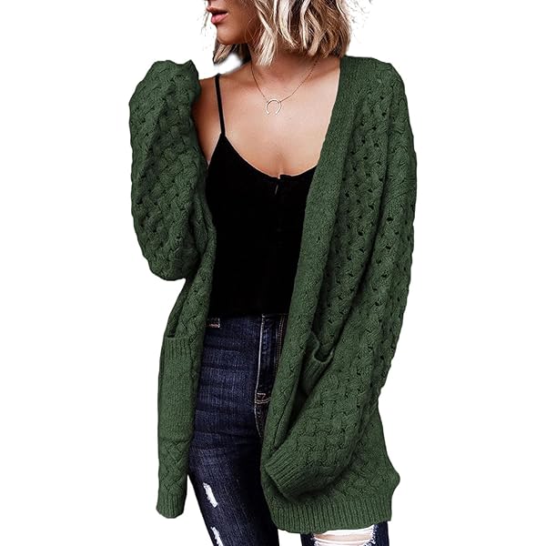 Chunky Knit Cardigan For Women - Oversized Open Front Sweater With Lantern Sleeves