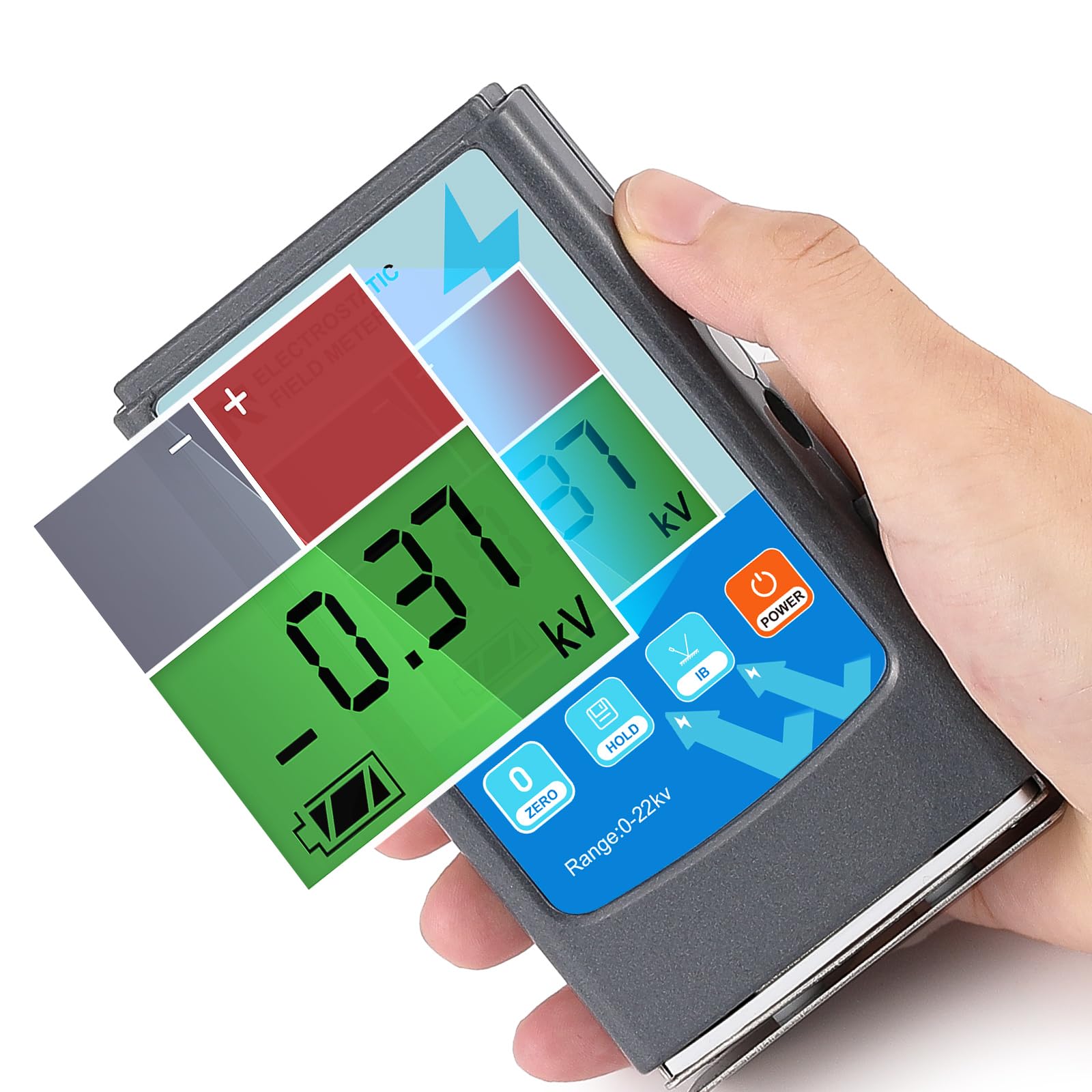 Photo 1 of NEWTRY Handheld Digital Electrostatic Field Meter Tester 0~20KV Portable Ion Balance Tester 0~200V for Fiber Yarn Fabric Carpet Board Paper Rubber