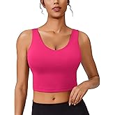 PINSPARK Sports Bras for Women Built in Bras Padded Yoga Bra V Neck Longline Workout Tank Tops with Removable Pads