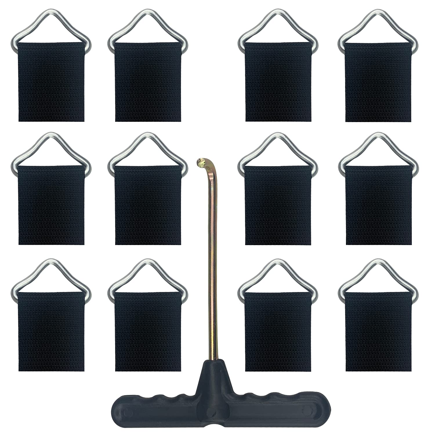 12Pcs Trampoline Triangle Buckle with a Trampoline Spring Tool, Trampoline Triangle Rings Replacement,Trampoline Accessories