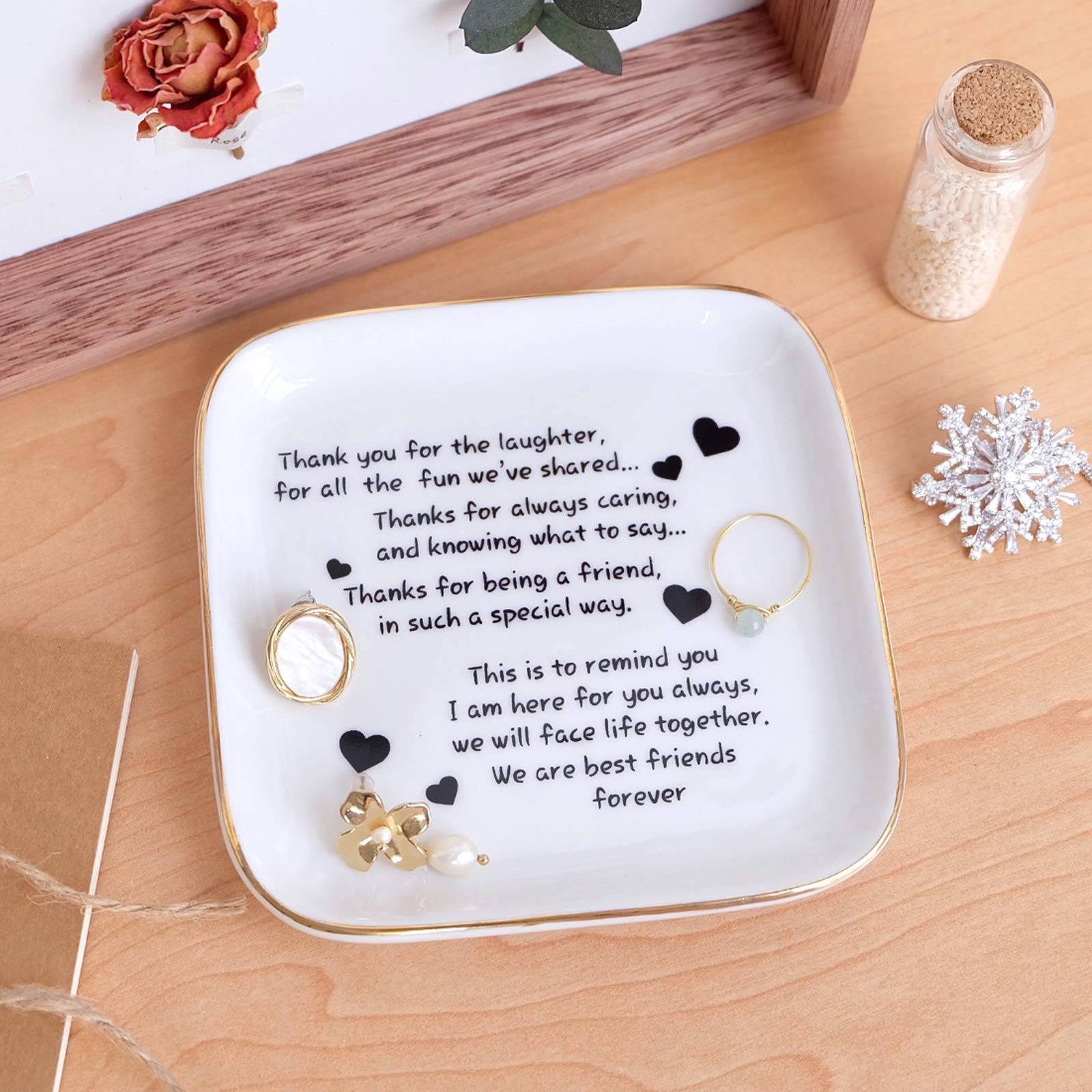 PUDDING CABIN Friend Birthday Gifts for Women,Friendship Thank You Ring Trinket Dish,Going Away Gifts for Friends,Long Distance Gifts for Women Moving Retirement Gifts For Woman