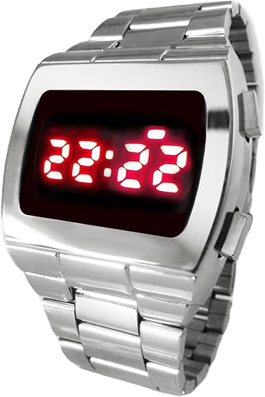 Reloj LED Tx8 multifunción rojo pantalla Digital 70s cromo Retro reloj