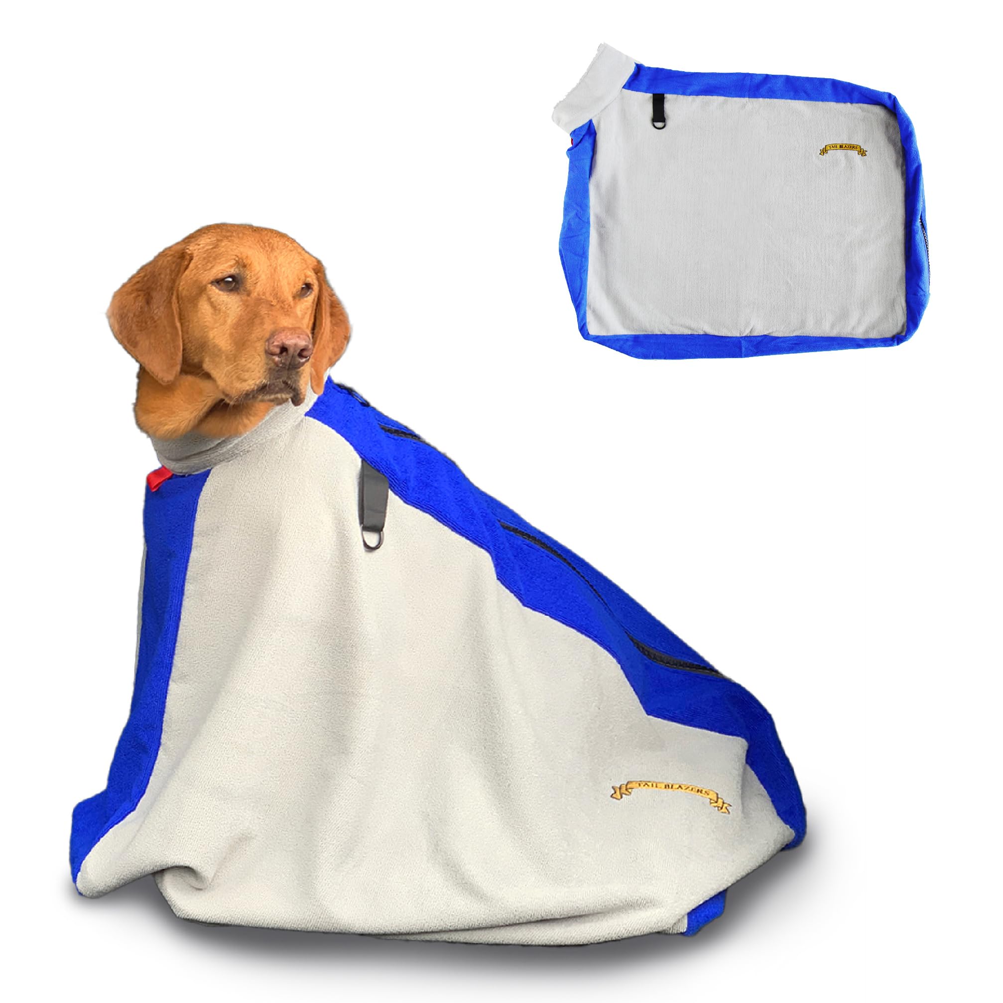 TAIL BLAZERS Quality Dog Drying Bag. Keep Dry and Warm After Bath or Walk. Protects Home and Car From Wet and Mud. Extra Soft Microfibre Doggy Towel Bags. Dogs Grooming Accessories. M Grey
