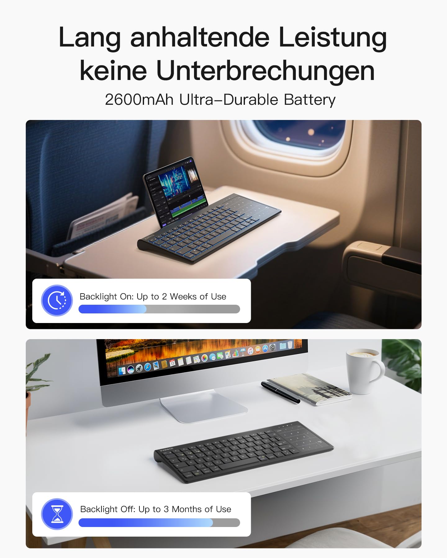 Inateck Tablet Tastatur, 2-IN-1 Ziffernblock&TouchpadVersteckter Ständer, 3 BT-Kanäle, 7-Farben Hintergrundbeleuchtung,Kompatibel mit iPadOS/Samsung/Android/Windows 5