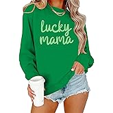 PECHAR St Patricks Day Shirt Women Lucky Mama Sweatshirt Shamrock Long Sleeve Patrick's Day Shirts Irish Gift Pullover