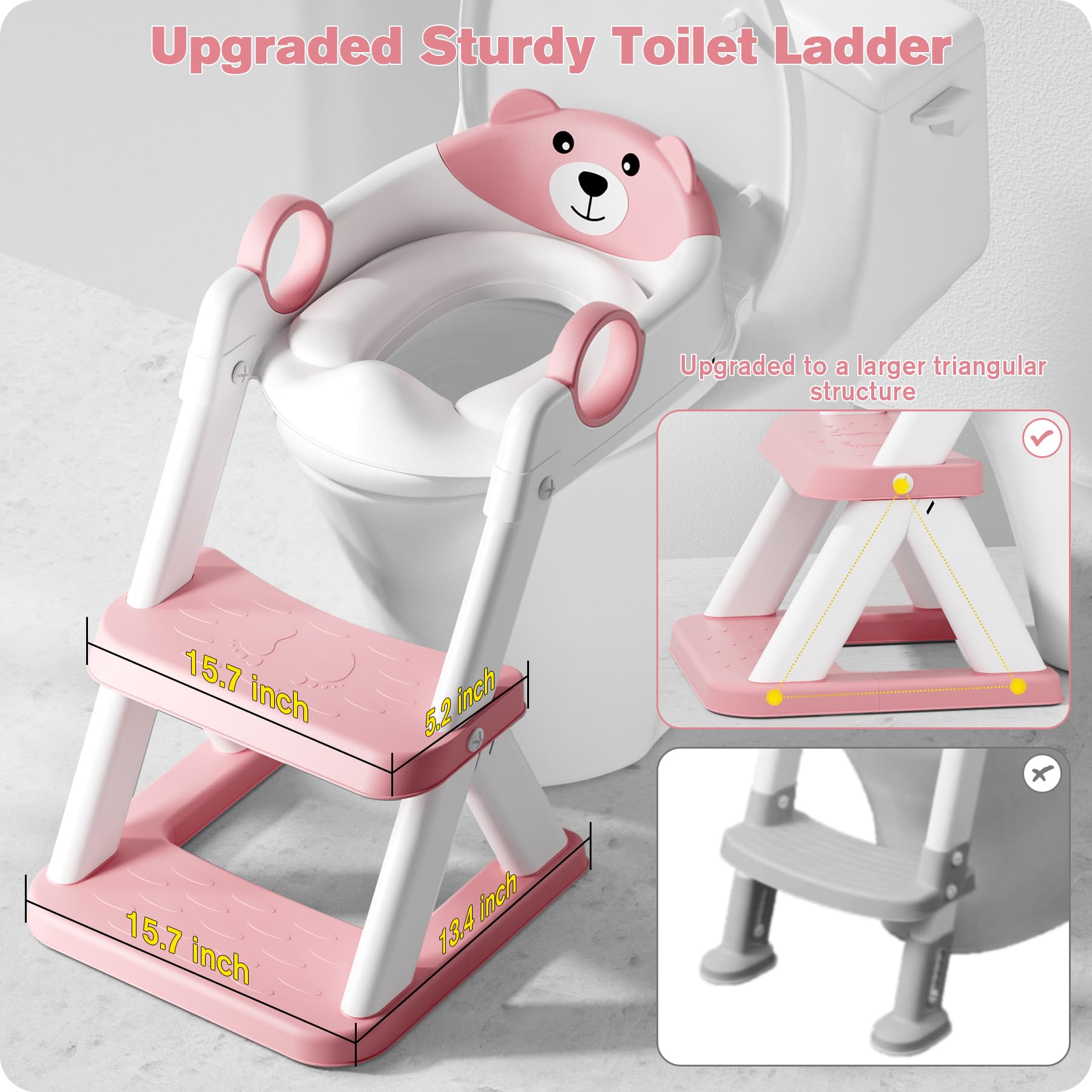 Rabb 1st Potty Training Seat, Upgrade Toddler Toilet Seat for Kids Boys Girls, 2 in 1 Potty Training Toilet, Splash Guard Anti-Slip Pad Step Stool