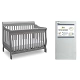 Delta Children Canton 4-in-1 Convertible Crib, Grey + Serta Perfect Slumber Dual Sided Recycled Fiber Core Crib and Toddler Mattress (Bundle)