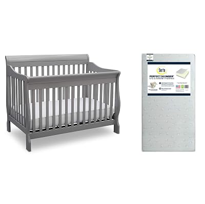 Delta Children Canton 4-in-1 Convertible Crib, Grey + Serta Perfect Slumber Dual Sided Recycled Fiber Core Crib and Toddler Mattress (Bundle)