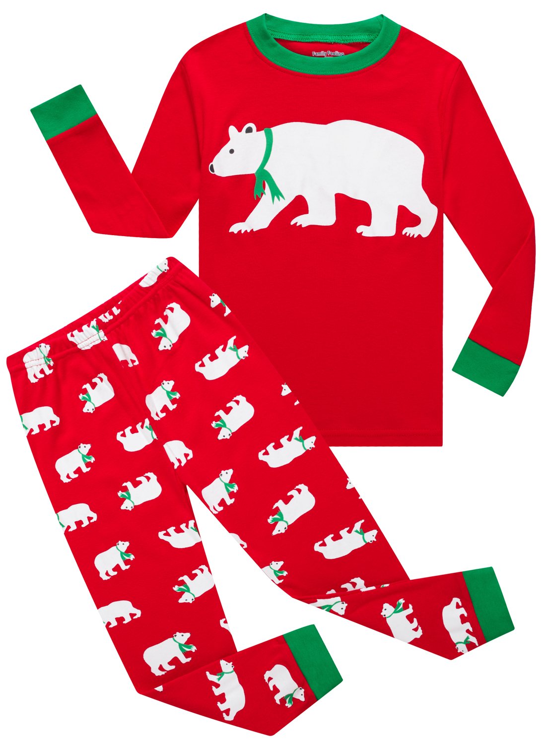 Family Feeling Christmas Bear Little Boys Girls Long Sleeve Pajamas Sets 100% Cotton Pyjamas Toddler Kids Pjs Size 2T Red