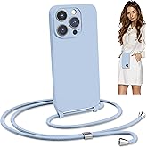 Blaspins Crossbody Lanyard Strap Case for iPhone 14 Pro, Neck Cross Body, Adjustable Holder Removable, Drop Protection Shockproof, Hands-Free Silicone Case 6.1 inch, 150 cm Strap, iP14Pro - Blue