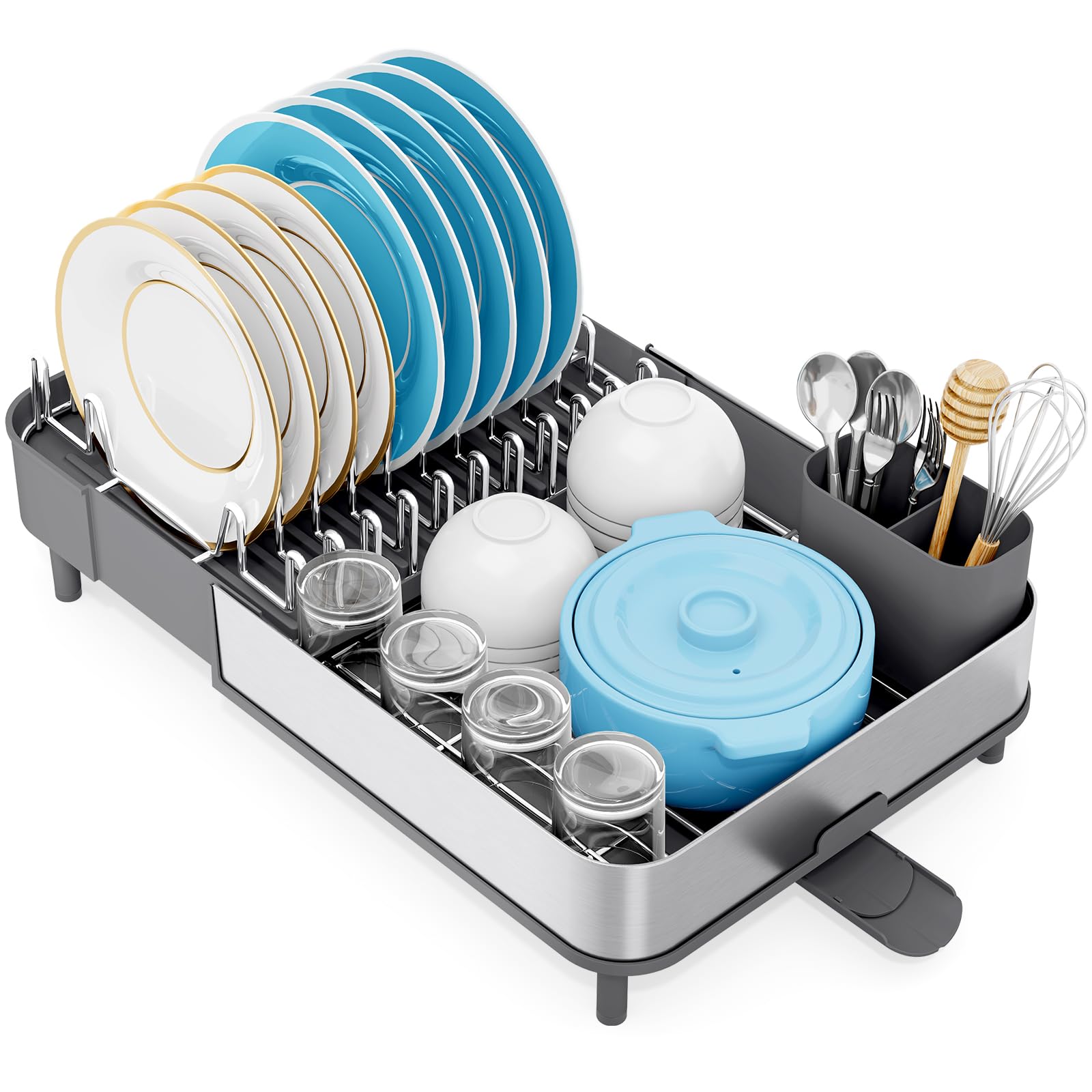 Photo 1 of ***DAMAGED, SELLING AS IS FOR PARTS FINAL SALE**Urackify Dish Drying Rack, 304 Stainless Steel Dish Drainer with Removable Utensil Holder & Drain Board, Rustproof Space-Saving Dish Rack for Kitchen Countertop, Grey***DAMAGED, SELLING AS IS FOR PARTS FINAL