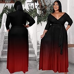 Runwind Plus Size Dress for Women 3/4 Sleeve V Neck