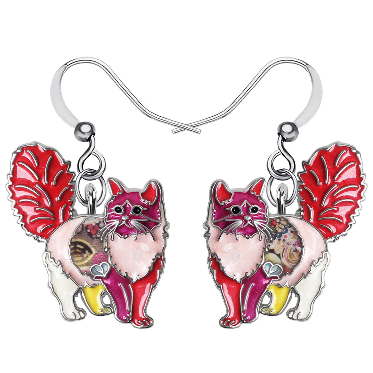 Enamel Alloy Chubby Cat Earrings Kitten Drop Dangle Fashion Jewelry For Women Girls Pet Charm Gift (Red)