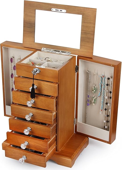 Gran madera de madera joyería caja cierre con llave: Amazon.es: Hogar