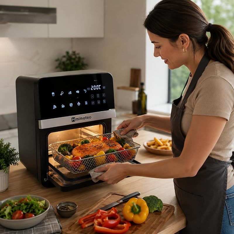 – Friggitrice ad aria Vera Touch 10L, Senza olio, 1800W, 10 programmi digitali, Touch Screen, Funzione grill, Timer regolabile, 2 livelli, Temperatura 80-200°C, Cottura sana