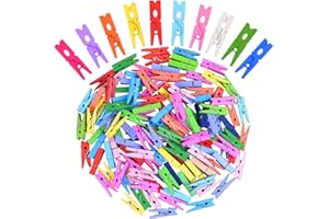 HEQXWL 100 Pcs 1.4 Inch Colorful Wooden Clothes Pins Clips - Decorative Mini Clothespins, Home Decor Pegs for Crafting and Hanging Photos - Laundry and Decor - Heavy Duty Push Clothesline Pegs
