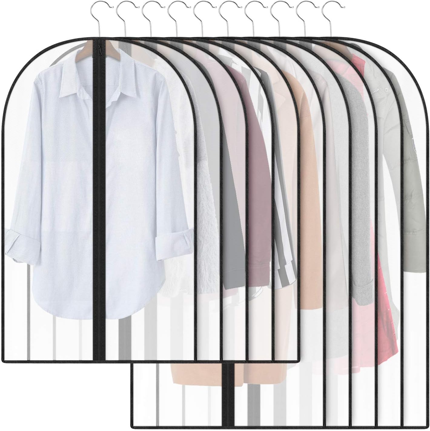 Qisiewell Kleidersack 10 Stücke (5M 60x100cm+5L 60x120cm) Kleiderhülle Anzughülle - Langzeitaufbewahrung Von Jacke Mantel Kleider Anzug Schutz Vor Staub Motten Schäden Durchsichtiger Kunststoff