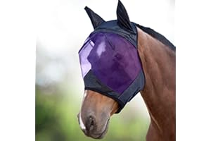 Harrison Howard CareMaster Horse Fly Mask Half Face with Ears Black/Purple Retro Large Full Size