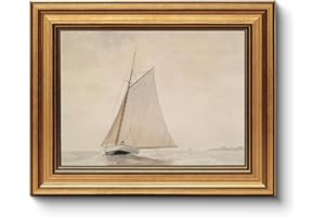 HUARCEY Gold Framed Vintage Wall Art for Living Room, Seaview Painting Prints Shelf Decor for Kitchen, Aesthetic Bedroom Wall Art, Christmas Gifts for Friends or Family (White Sailboat - 8"x10")