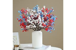 Hananona 10 Pcs 4th of July Flowers Artificial Babys Breath Fake Silk Patriotic Flowers for Independence Day Home Decor Floral Arrangement Table Centerpieces (10, Mix)