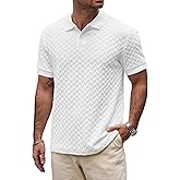 VOGSTART Men Textured Polo Shirts Casual Summer Short Sleeve Poloshirt (S-XXL)