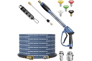 CADEGUO 5000PSI Pressure Washer Gun and Hose Kit, 25FT Kink Resistant Steel Braided Power Washer Hose with 3/8" Swivel Quick 