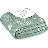 BOPRIO Muslin Baby Blankets for Baby Infant Toddler, 70% Cotton and 30% Rayon with Animal Design Super Soft and Lightweight Nursery Blankets 43 x 43 Inch (Sage Green Fox)