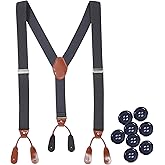 Kajeer Button End Suspenders for Men, Y-Back Adjustable Elastic Heavy Duty Suspender 1.3 Inches Wide with 8 Buttons