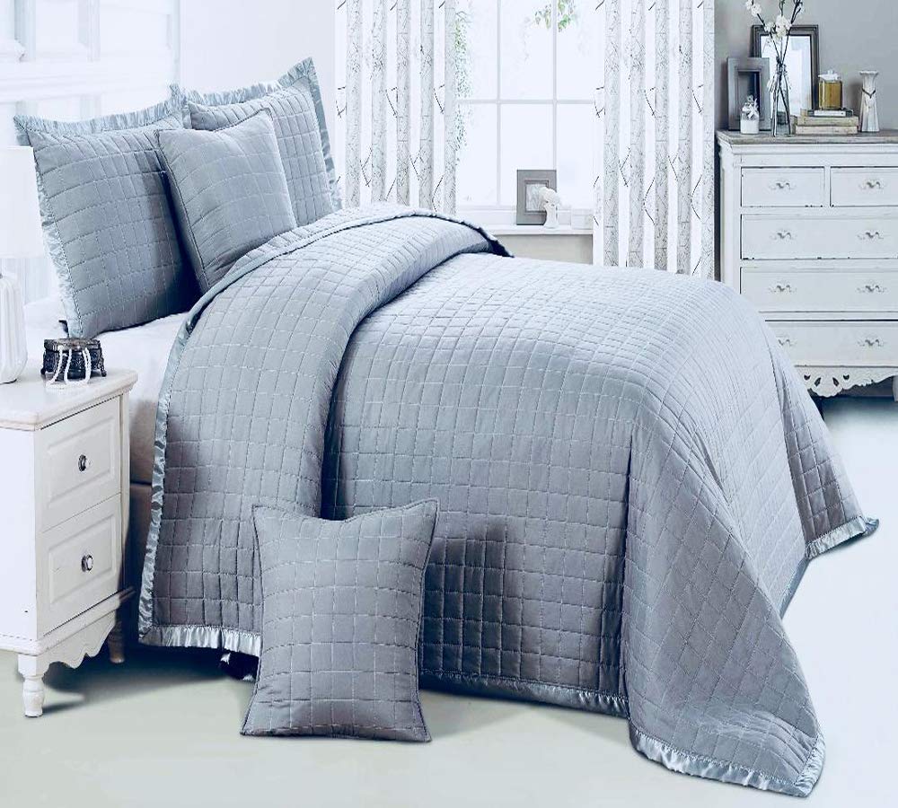 Osca Grey Bedspread Comforter 3 Pieces Border Quilted Bed Throw